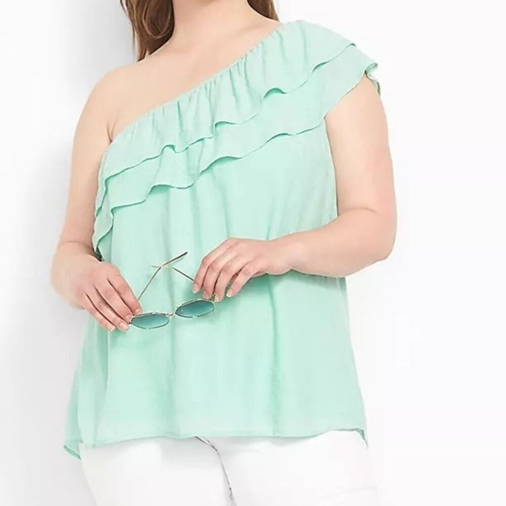 Women's Top 20P by Lane Bryant One Shoulder Ruffled Mint Green NWT